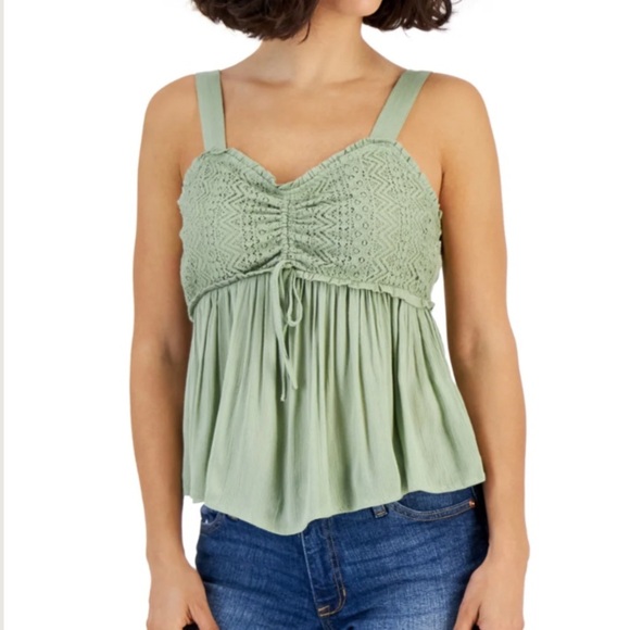 NWT DEREK HEART Crocheted Cinched Front Flowy Tank Top Size Large - Picture 1 of 2